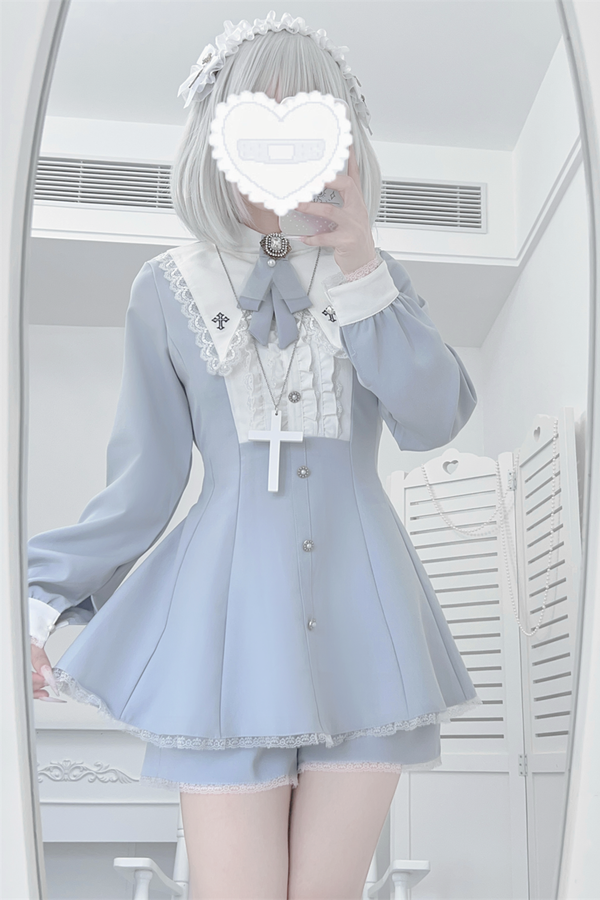 Cross Ruffle Collar Peplum Top + Shorts