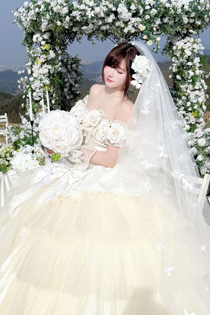 [예약상품] 4월 4일 예약마감]애프리콧 웨딩 로리타 원피스+숄+소매+리본 테일+베일