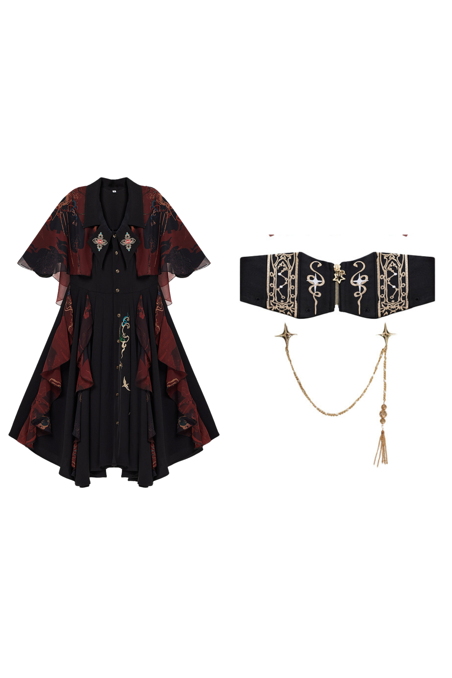 チャイナエンブロイダリードレス+ベルト+ガードル