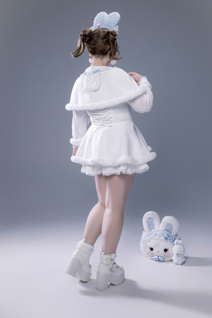 Fluffy cute cape + top + pants + brooch