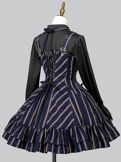 【12月29日予約締切】ゴシックロリータストライプリボンサスドレス