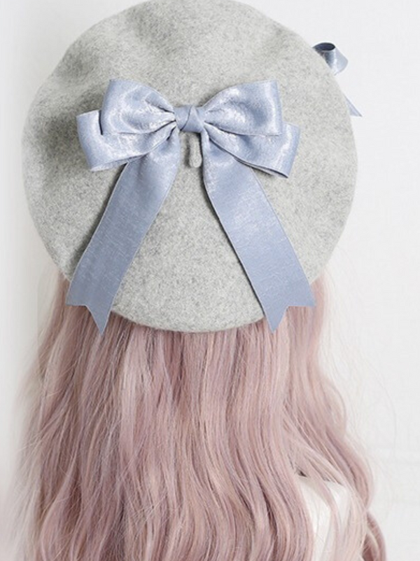 Girly Ribbon Pompom Beret