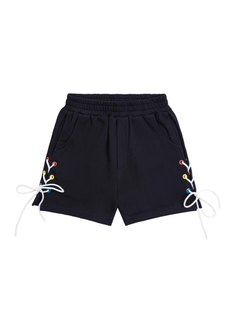 Black Sports Casual Tops + Lace Up Short Pants