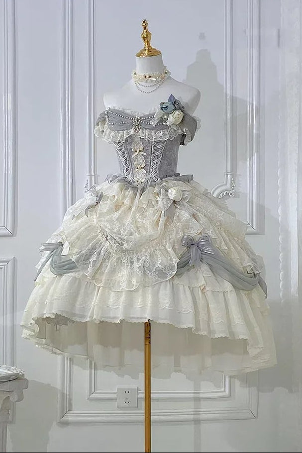 [Pre-order Deadline: June 14] Mist Blue Moonlight Elegant Princess Lolita Corset Pull-Up Dress