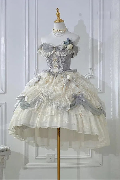 [Pre-order Deadline: June 14] Mist Blue Moonlight Elegant Princess Lolita Corset Pull-Up Dress