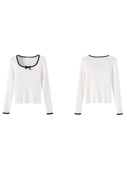 Open collar slim ribbon slim top