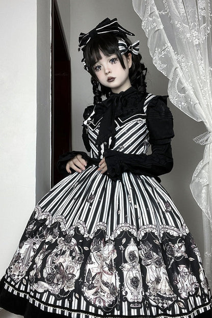 【10月3日予約締切】Black/White Elegant Gothic Lace Puff Sleeve Shirt with Detachable Sleeves and Bow Tie