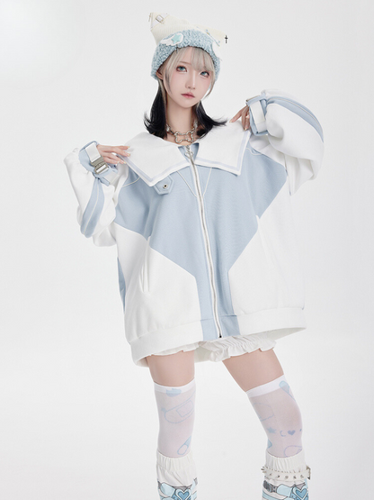 See -through laser color block sports jacket