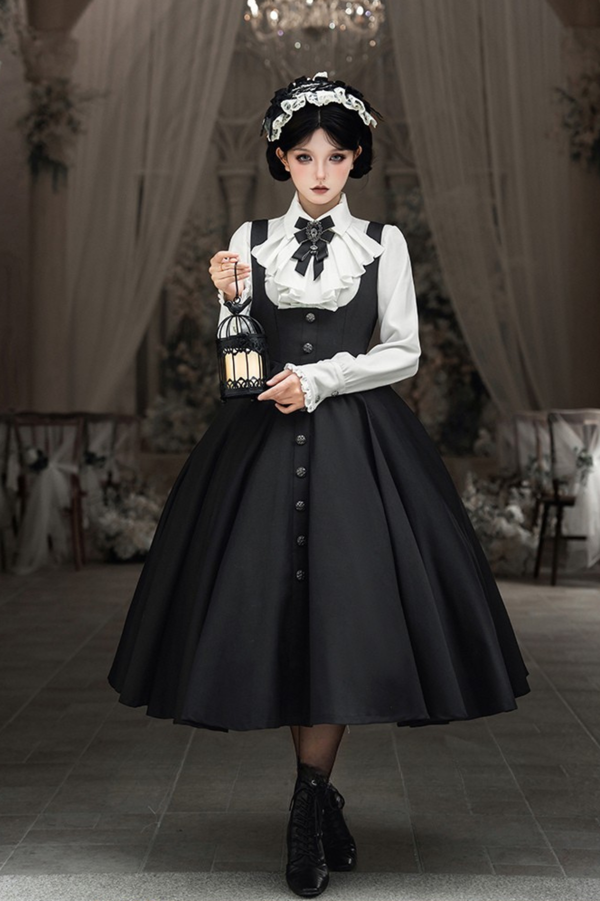 [Précommande jusqu'au 28 novembre] Sombre Night Poem Élégante chemise blanche foncée, robe, veste + Ensemble complet + Accessoires