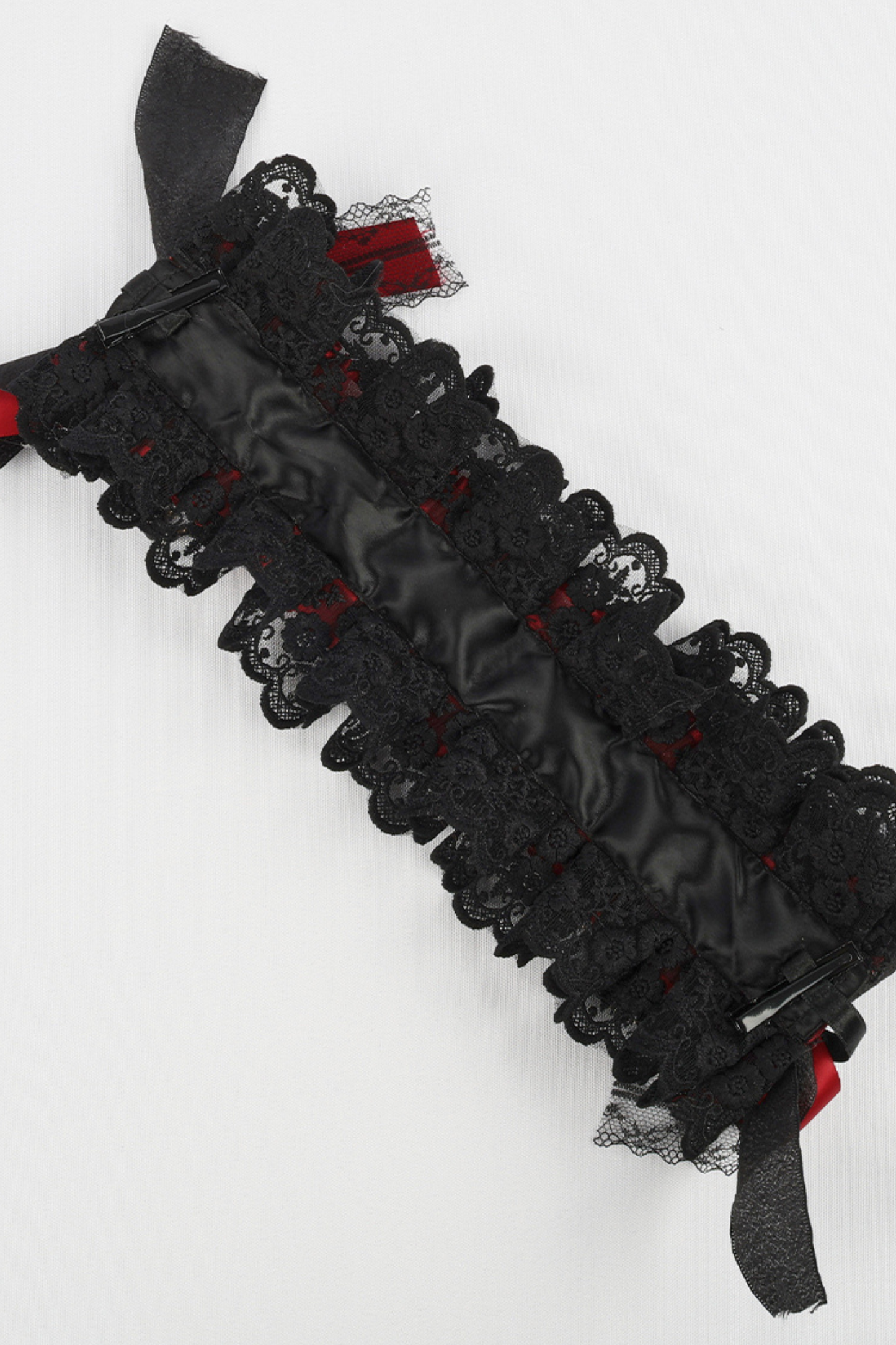 Dark Frilled Lolita Hairband + Flat Hat + Hat Clip + Ribbon Clip + Sleeve