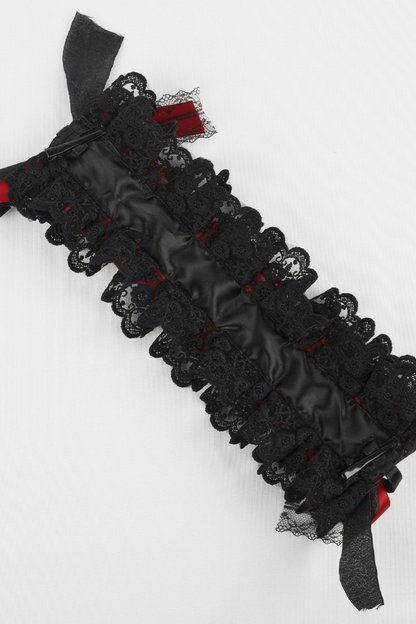 Dark Frilled Lolita Hairband + Flat Hat + Hat Clip + Ribbon Clip + Sleeve