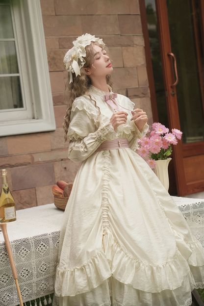 【予約商品】ローズフリルロリータドレス+ドレス＋ベルト＋ブローチ＋リボン＋ヘッドバンド＋スリーブ