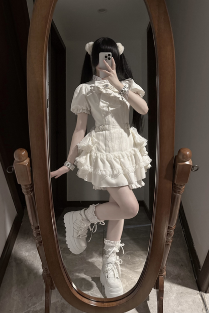 パフスリーブエレガントゴシックスタイルトップス+パンツ