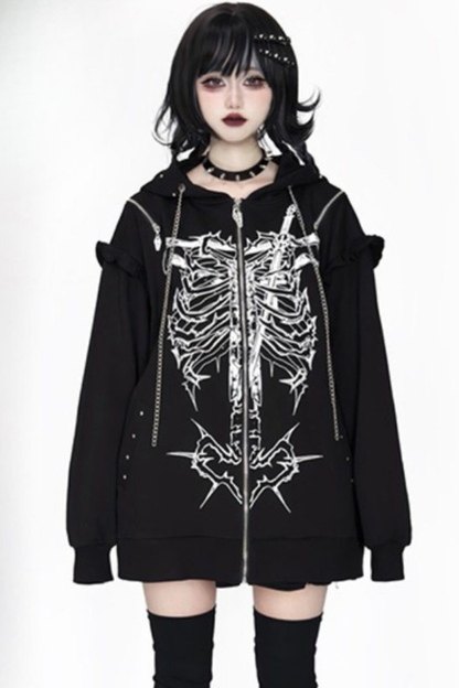 Bone Piercing Chain Hooded Jacket