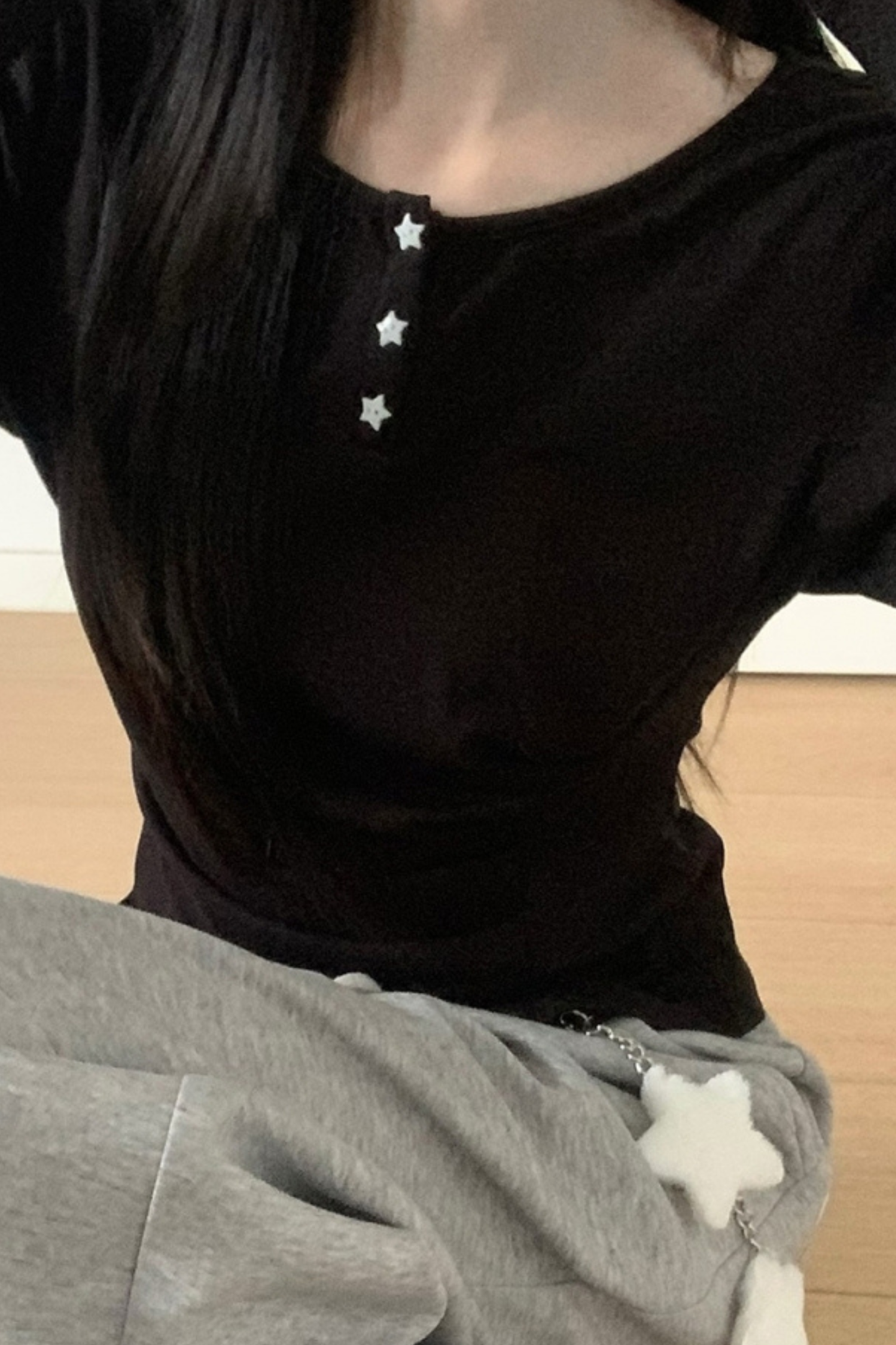 マルチカラーボタンリボントップス