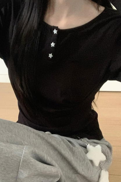 マルチカラーボタンリボントップス