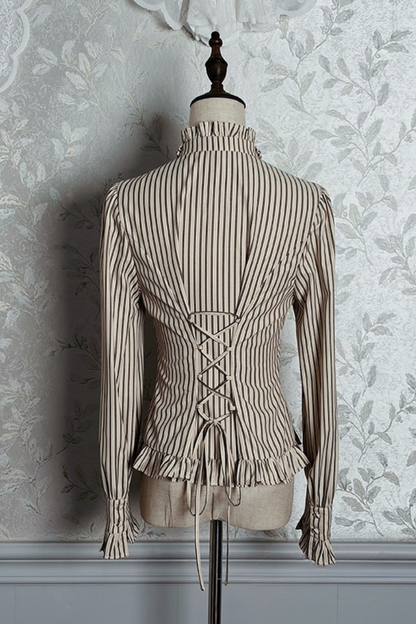 【12月23日予約締切】ビクトリアデュークエレガントクラシックフリルスタンドカラーリボンシャツ