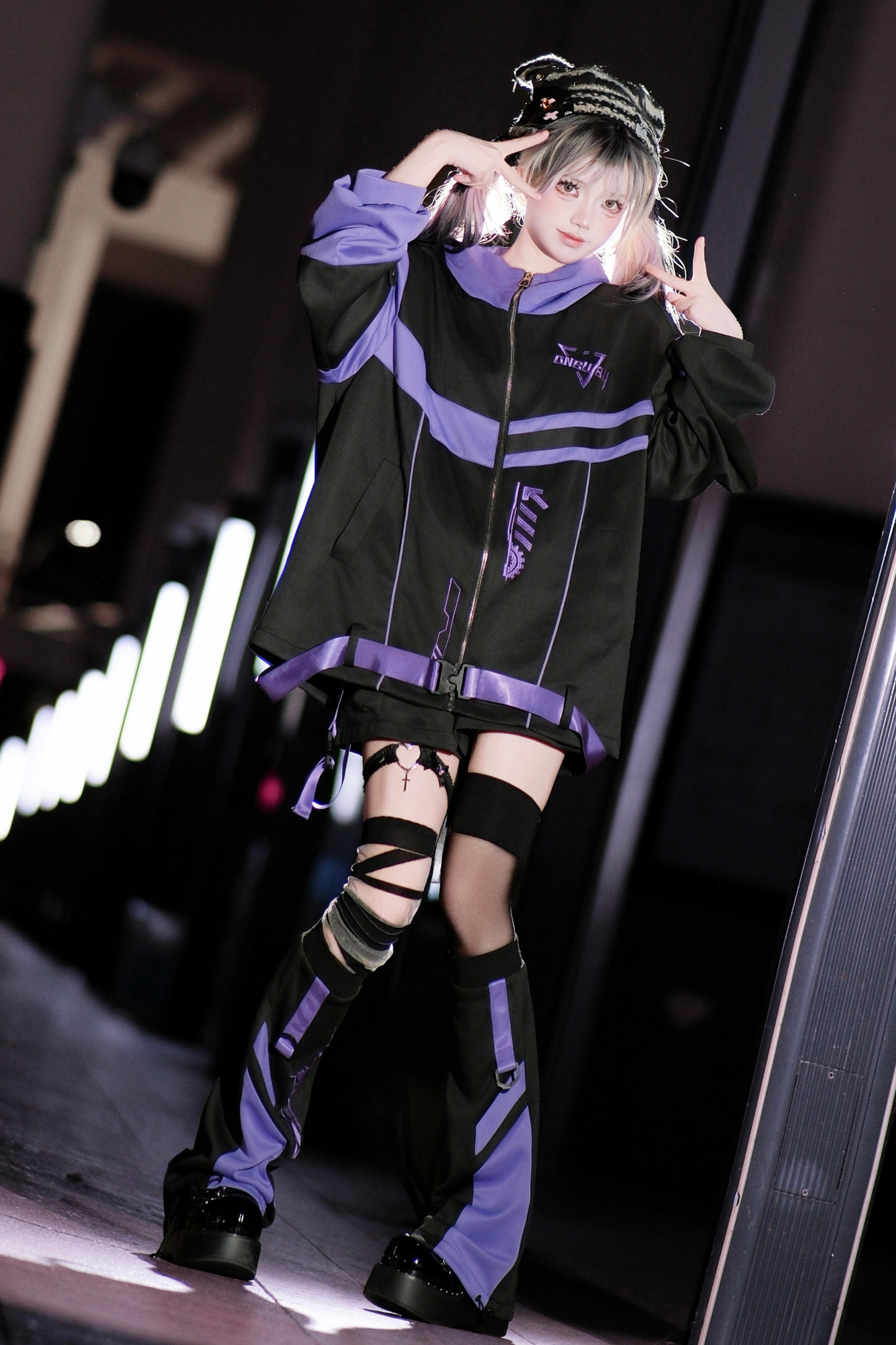 サイバーサブカルジャージジャケット+ショートパンツ+レッグカバー