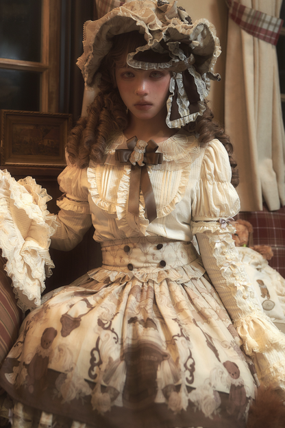 Briana Bear Print Dream Doll Lolita Dress + JSK + Skirt + Shirt + Petticoat