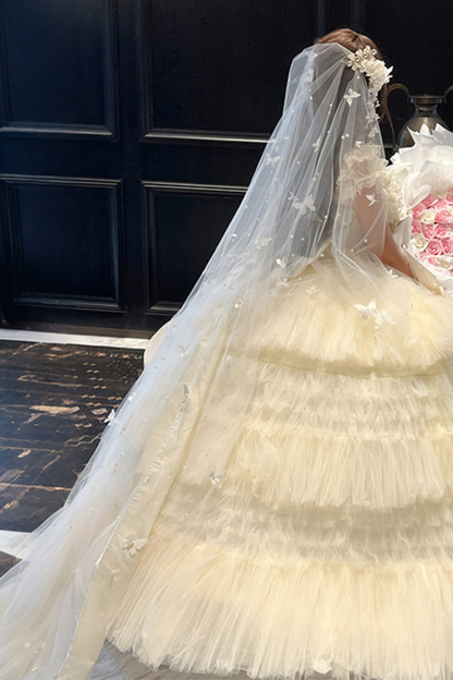 [Vorbestellung bis 31. März] Ewiger Edelstein-Hochzeitsrock + Schal + Ärmel + Schleier + Schleppe