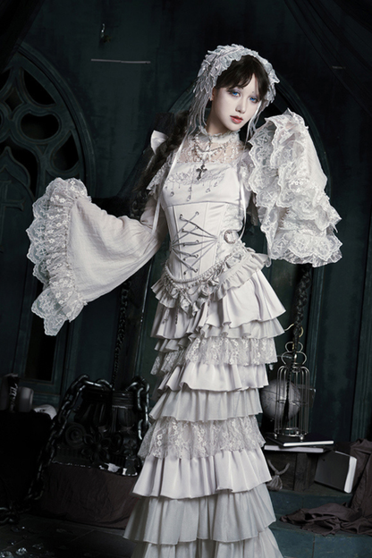 ゴシックロリータスカート+コルセット+ベール+ネックレス+ウエストチェーン