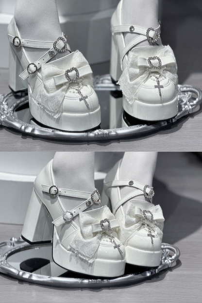 Stone heart ribbon platform shoes