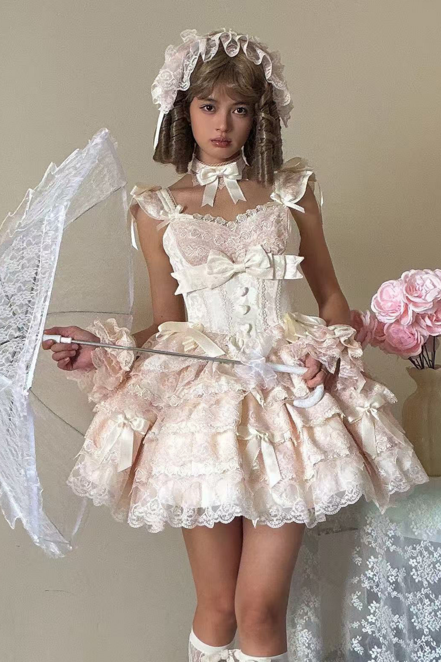 【予約商品】プリンセスバレエケーキロリータドレス+ヘアバンド+ネックレス+スリーブ+テール