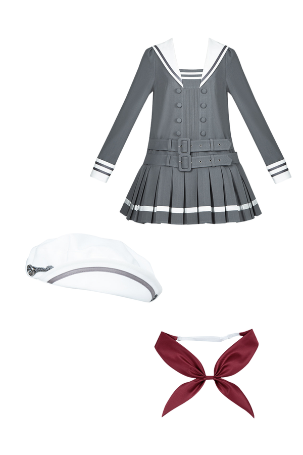 Robe collège plissée à col marin + Ruban + Chapeau