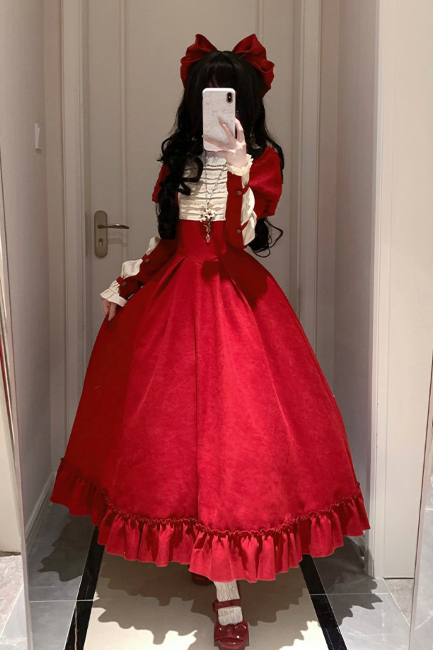 レースラッフルロリータドレス+リボン