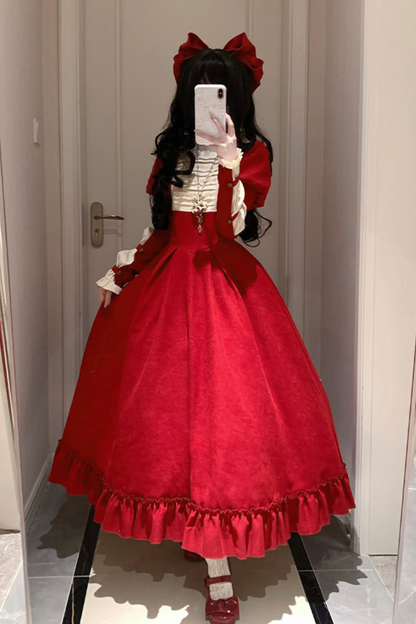 レースラッフルロリータドレス+リボン