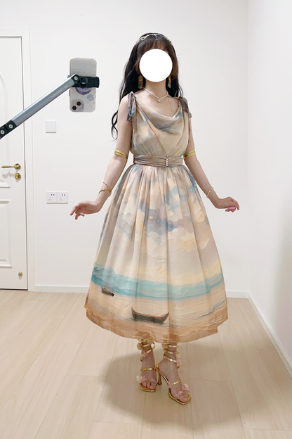 マーブルリゾートシフォンプリントドレス