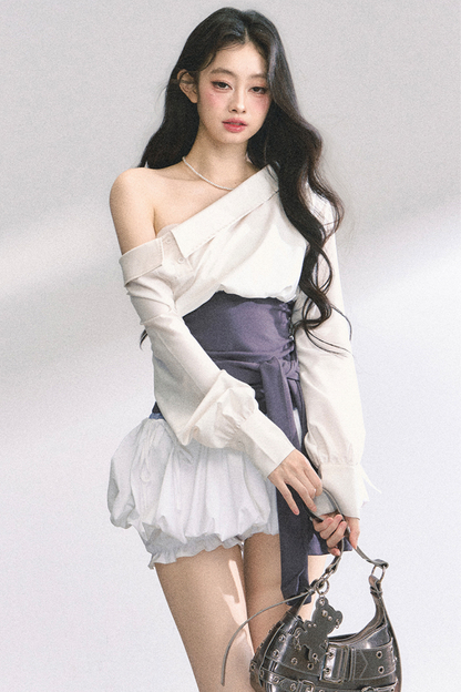 ウエストバンド付きワンショルダーシャツ