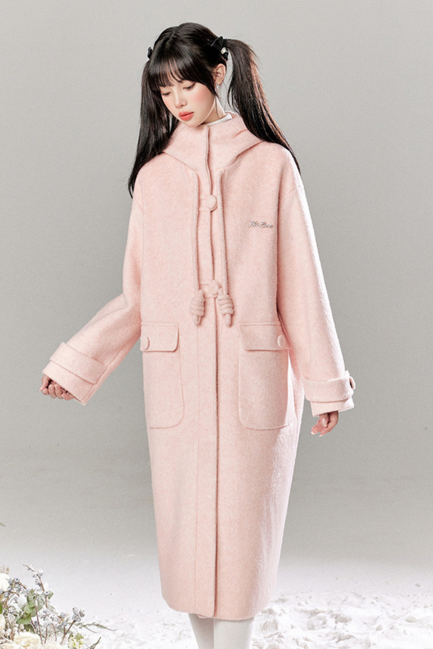 French Single Brest Food Long Wool Coat