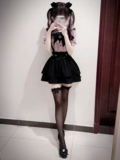 Mine ribbon lace blouse + suspender skirt