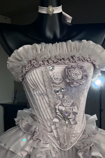 ビクトリアフラワーチューブトップス＋ショートスカート＋ロングスカート＋ガーゼスカート＋アームリング＋チョーカー