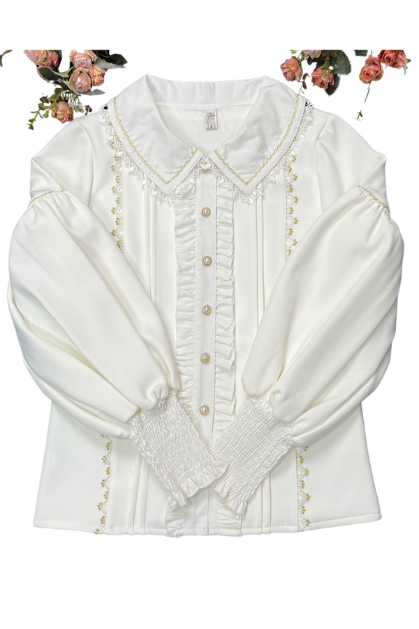 Retro Chic Lolita Shirt + Lace-up High Waist Lolita Skirt