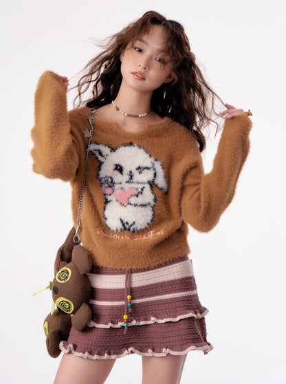 American Retro Wax Pullover Milk Type Fur Tops