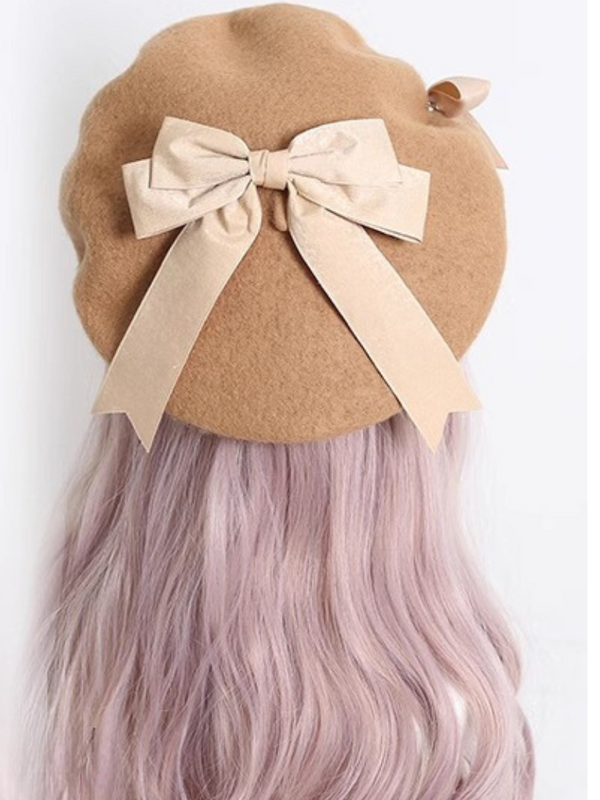 Girly Ribbon Pompom Beret