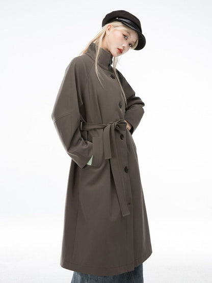 Mylan Gray Green Retro-Stand Collar Single Windbreaker Trench Coat