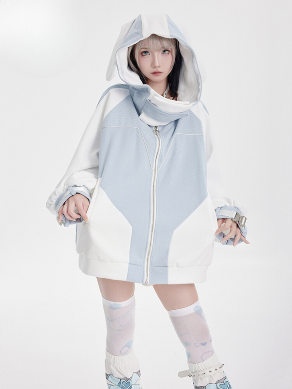 See -through laser color block sports jacket