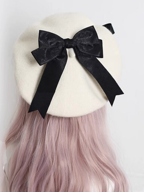 Girly Ribbon Pompom Beret