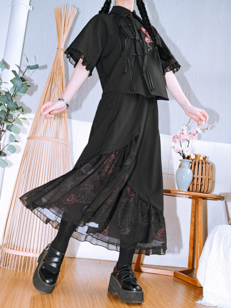 Dark New Chemasty Tile Tassel Shirt+China Style Skirt