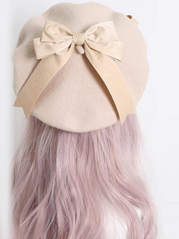 Girly Ribbon Pompom Beret