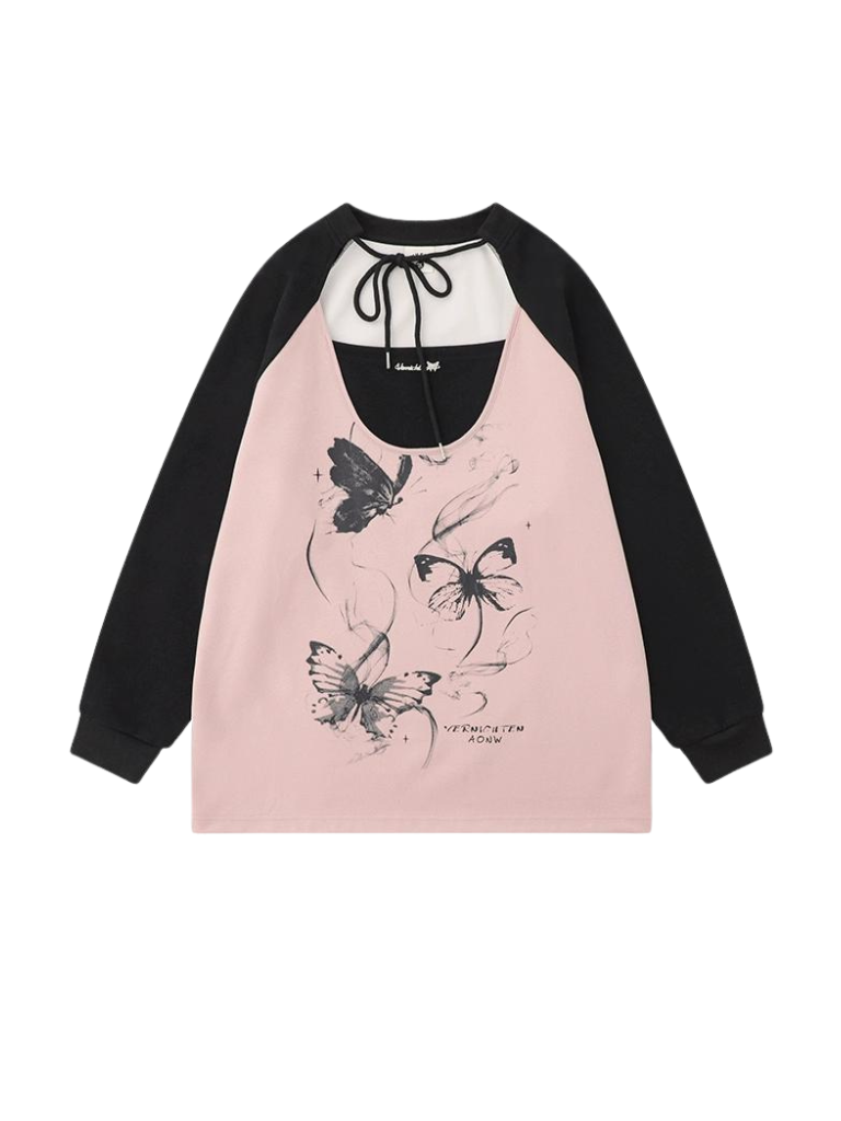 Butterfly Print Loose Over Tops