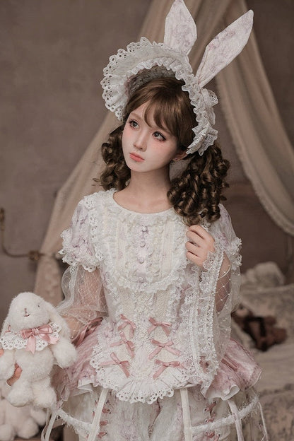 [Date limite de précommande : 6 octobre] Pink Castle Bunny ensemble poupée romantique avec haut corset à manches bouffantes en dentelle + short + surjupe à volants + surjupe cage à oiseaux Set 1/2/3