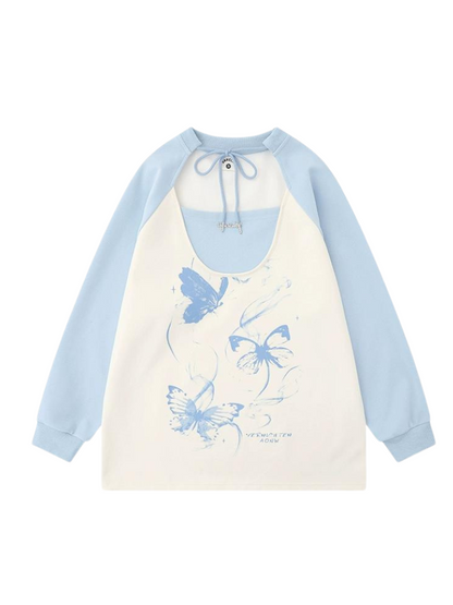 Butterfly Print Loose Over Tops