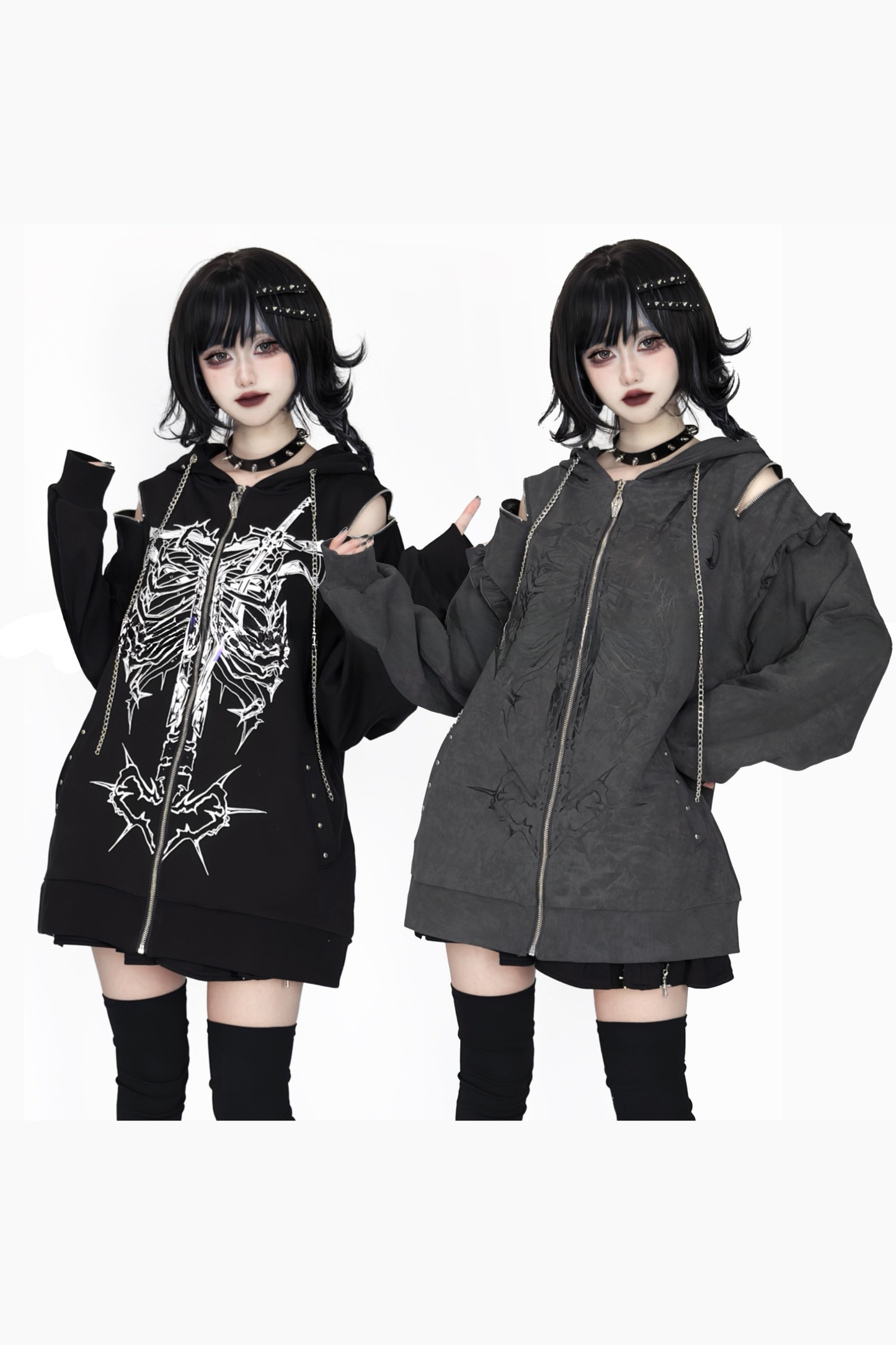 Bone Piercing Chain Hooded Jacket