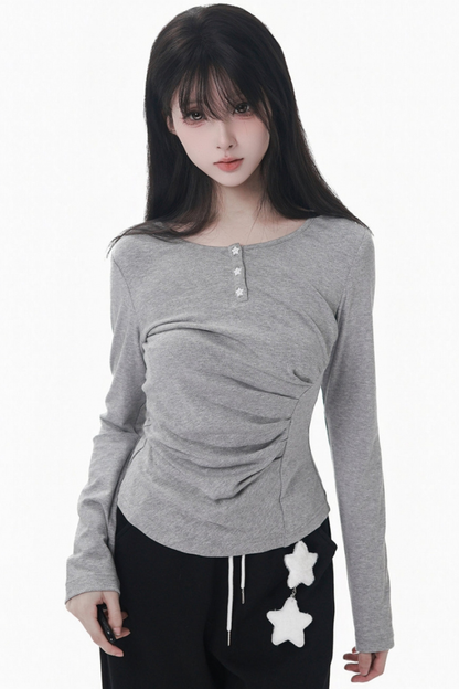 マルチカラーボタンリボントップス