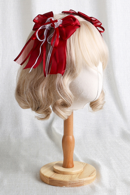 ローズレースロリータボンネット+ハット+ヘアバンド+クリップハット+クラウン