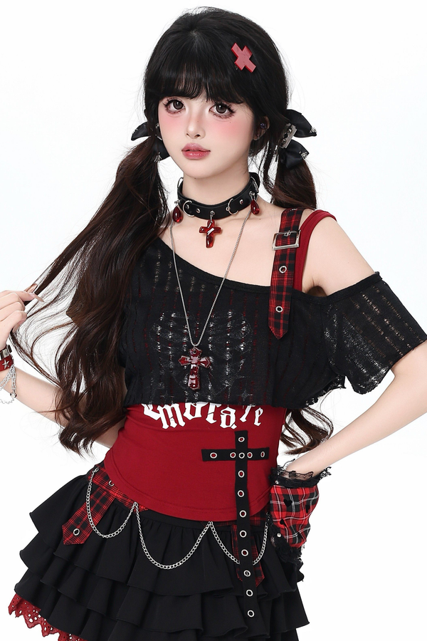 Sweet Cool Subculture Top + Vest + Skirt